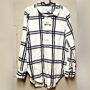 Liz Claiborne Navy Plaid Buttom Down Tunic